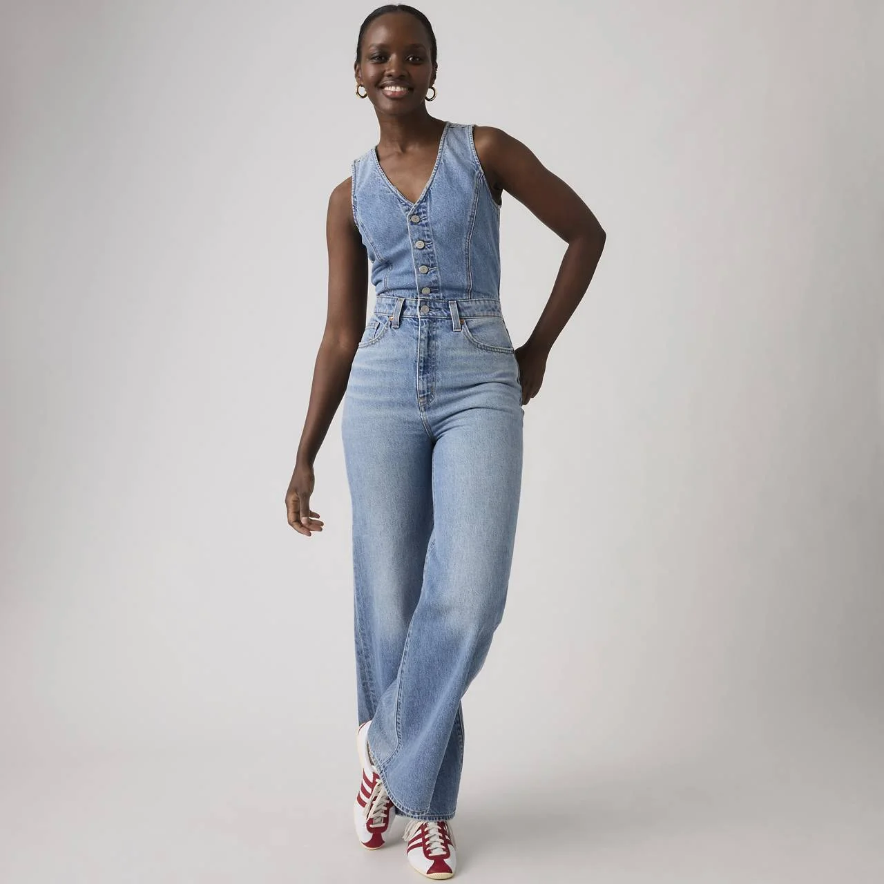 DENIM WIDE-LEG JUMPSUIT - 1