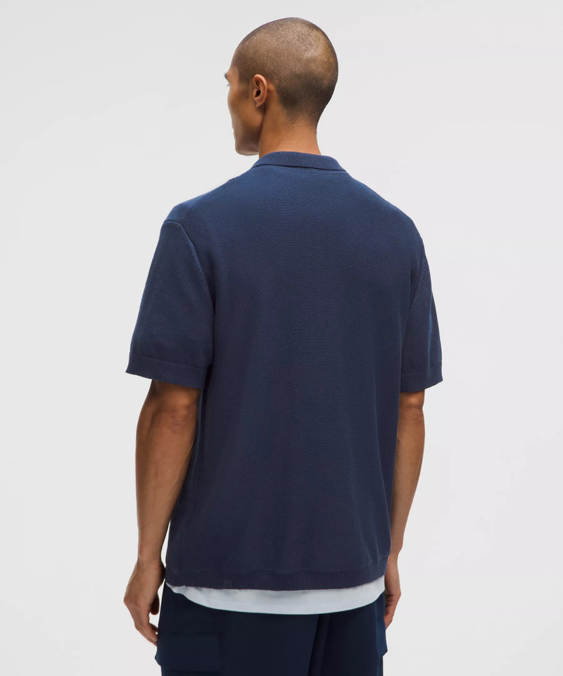 Cotton-Blend Knit Button Up Short-Sleeve Shirt 3