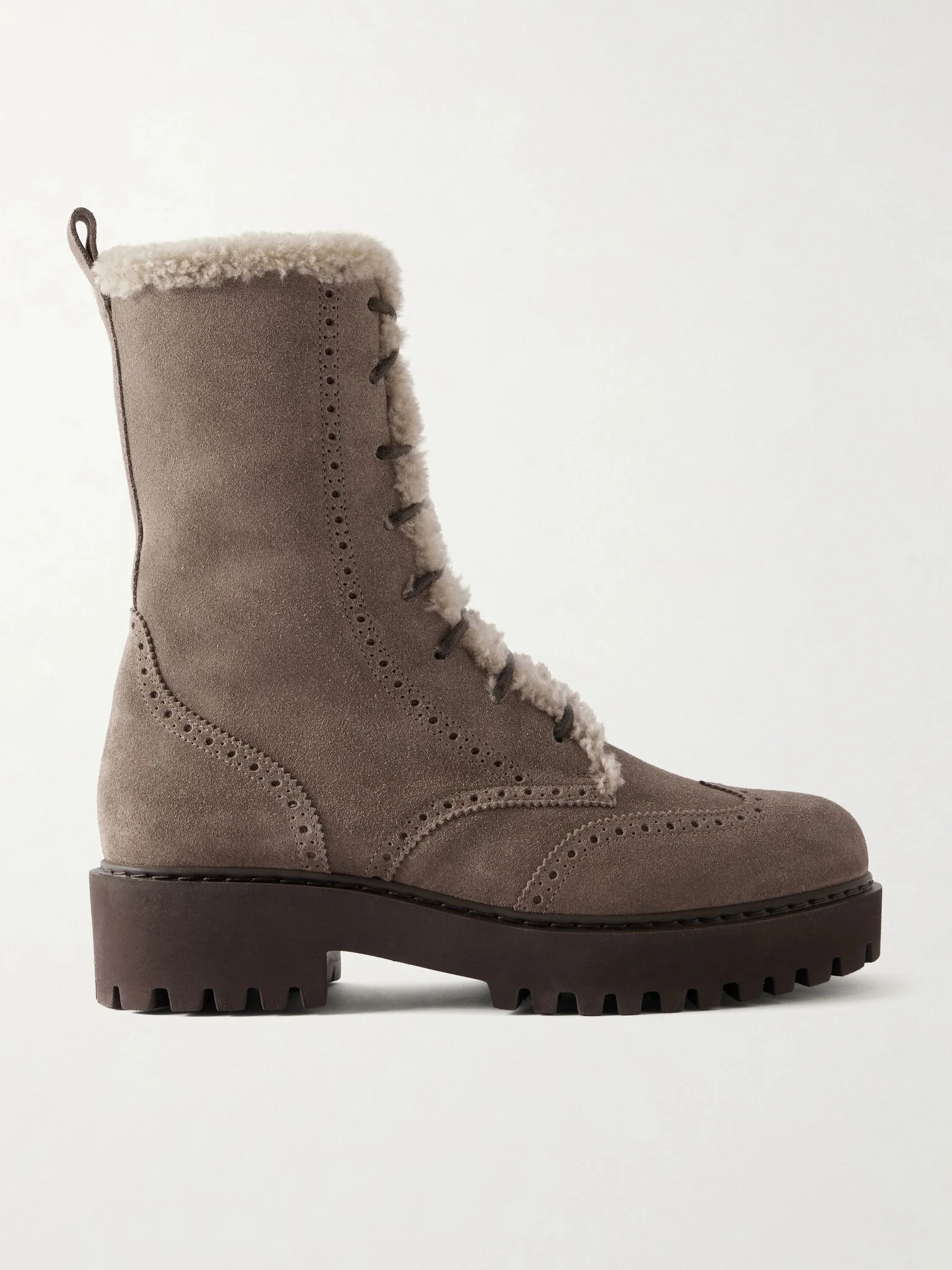 Brogue-detailed shearling-trimmed suede ankle boots Dark gray - 1