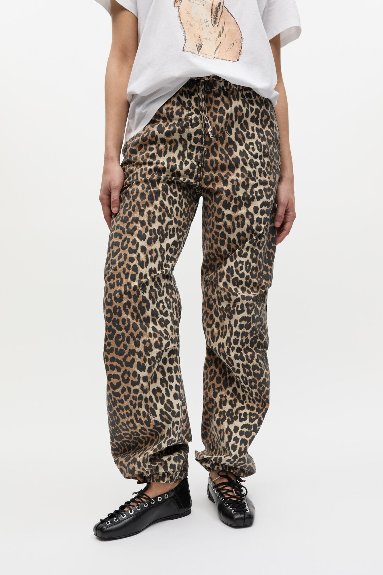 LEOPARD WASHED COTTON CANVAS DRAWSTRING TROUSERS - 3