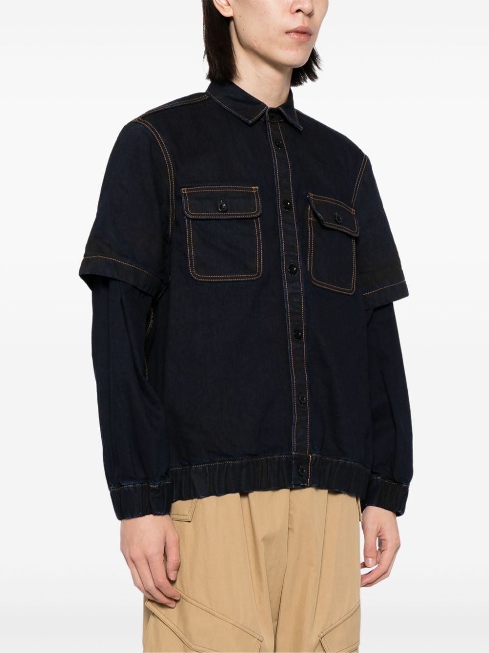 contrast-stitching denim jacket - 3