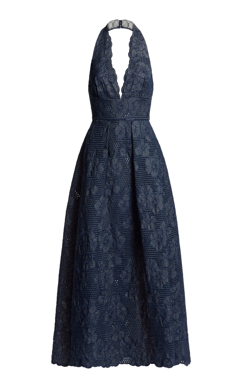 Embroidered Denim Maxi Dress blue 1