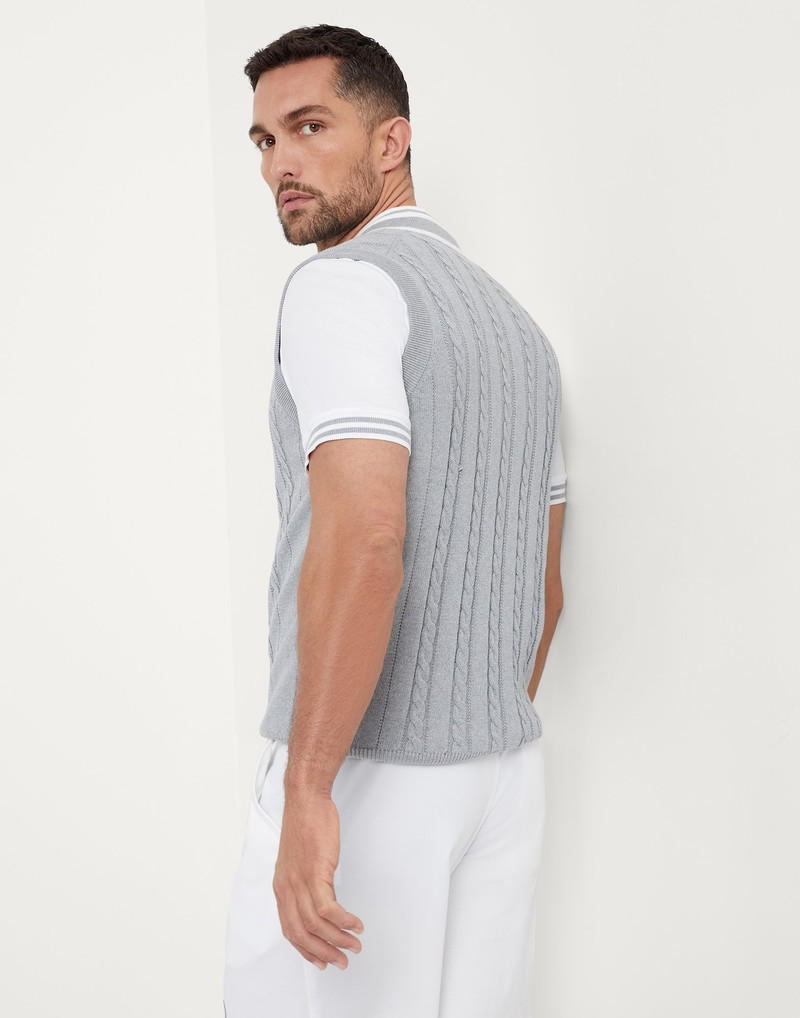 Brunello Cucinelli Cotton cable knit vest with tennis badge outlook