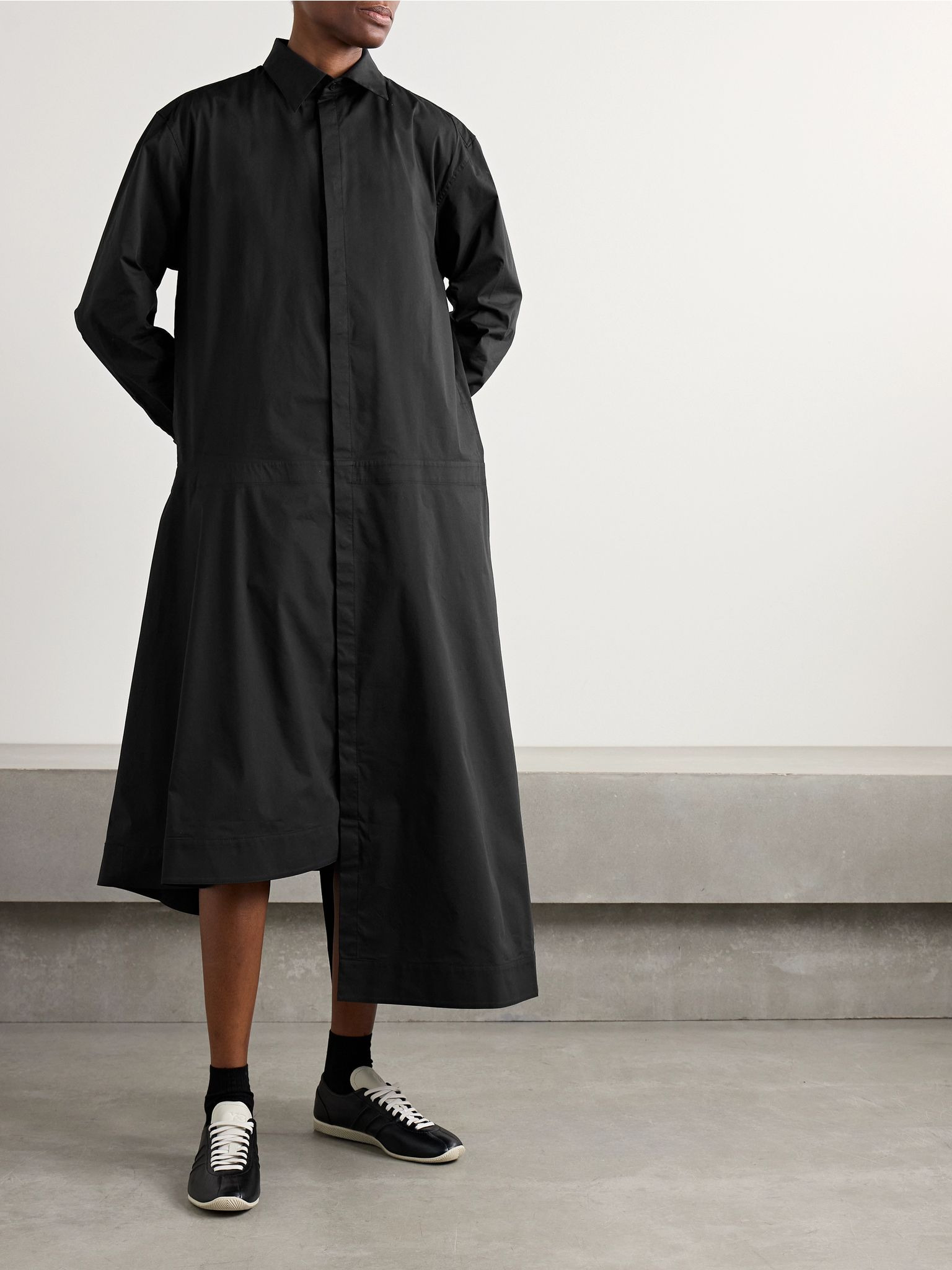 + Y3 cotton-blend poplin maxi shirt dress Black - 3