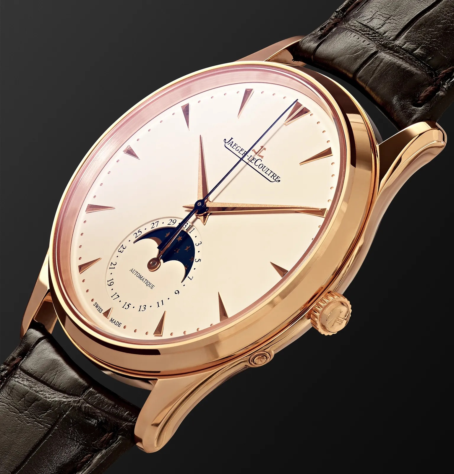 Master Ultra Thin Moon Automatic 39mm 18-Karat Rose Gold and Alligator Watch - 4