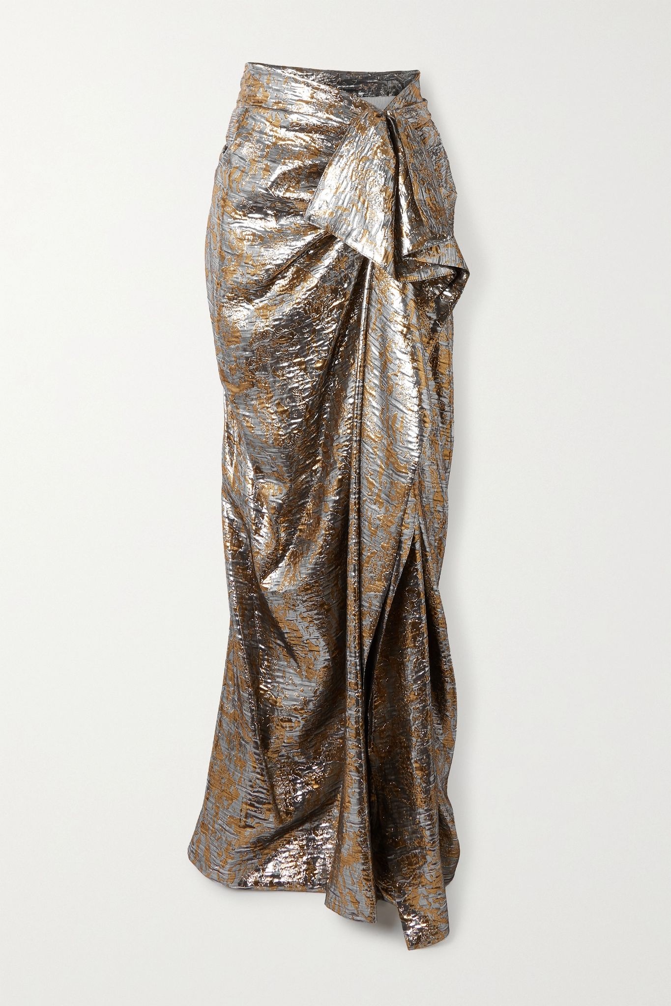 Draped metallic silk-blend lamé maxi skirt - 1