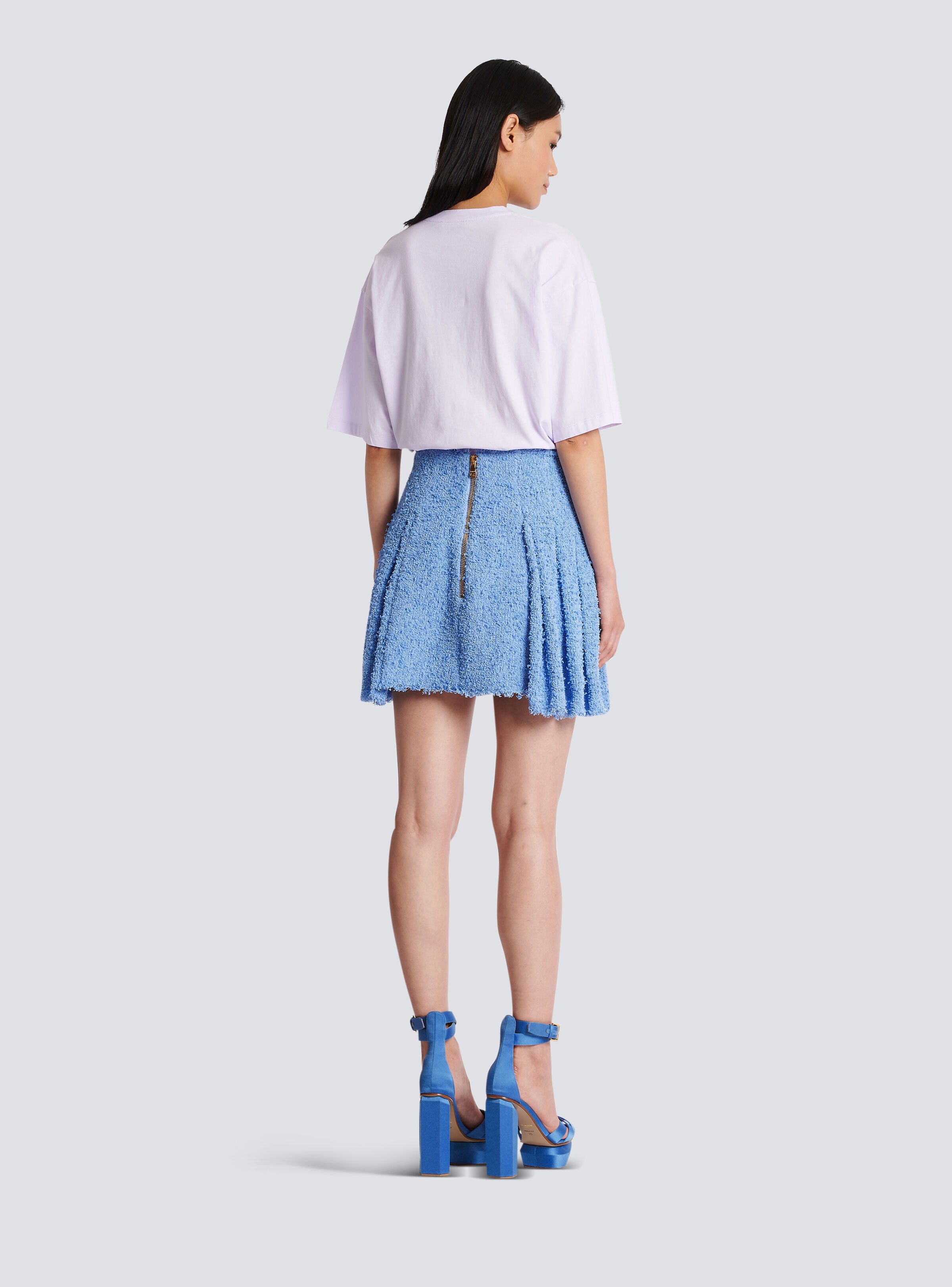 Pleated buttoned tweed skater skirt - 4