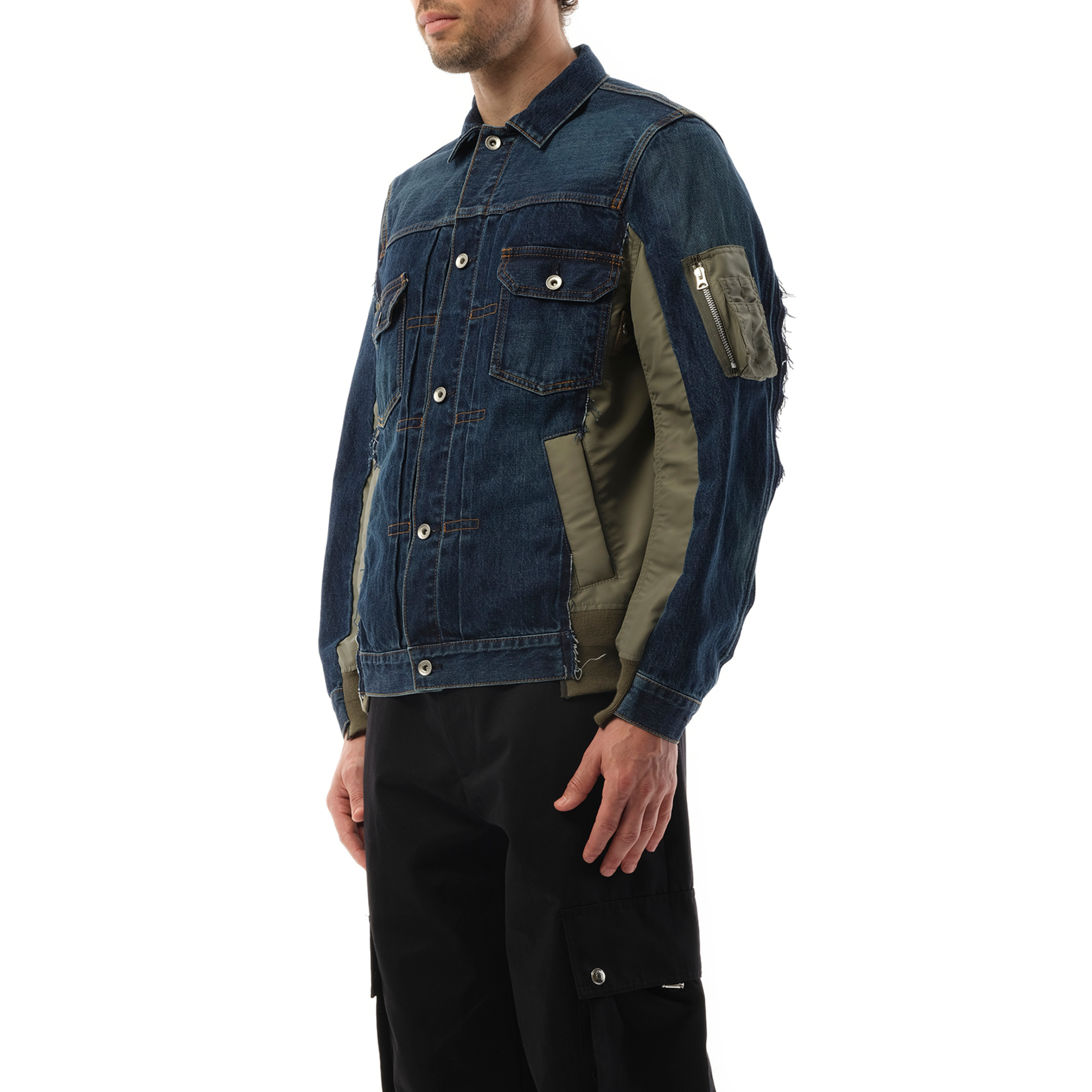 Denim Nylon Twill Jacket in Blue - 5