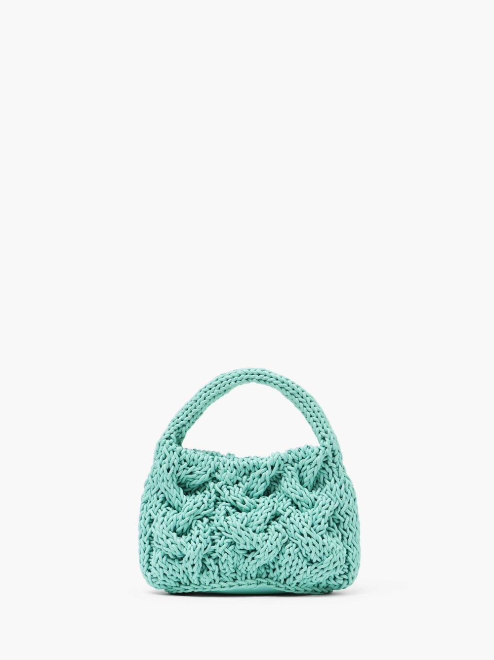 SMALL CABLE KNIT BAG - LEATHER DRAWCORD TOP HANDLE BAG - 4