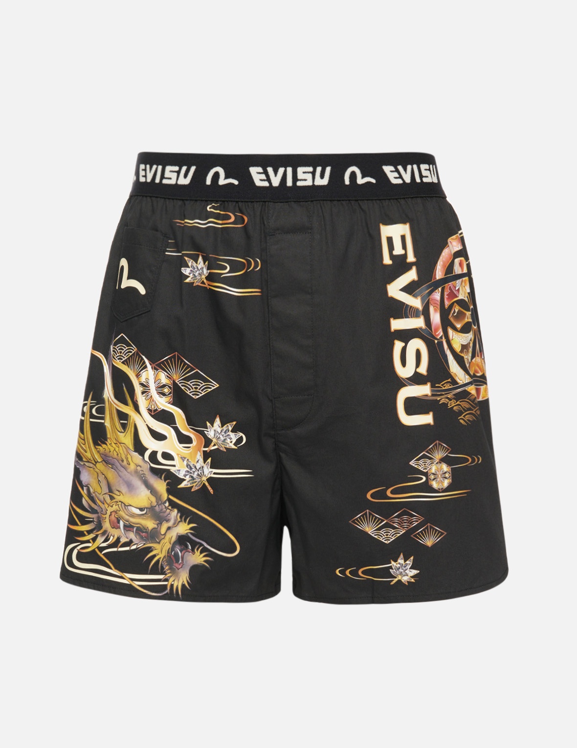 GOLDEN DRAGON AND KAMON PRINT BOXER SHORTS - 1