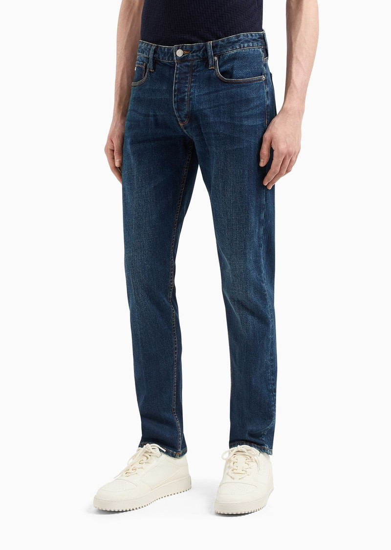 EMPORIO ARMANI J75 Slim-fit, washed stretch-denim jeans outlook