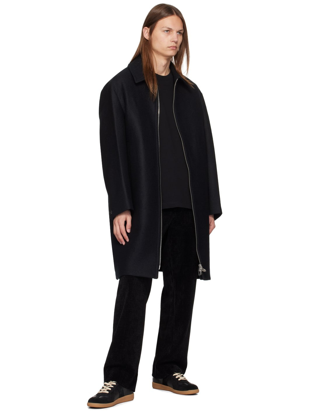 Black Spread Collar Coat - 4