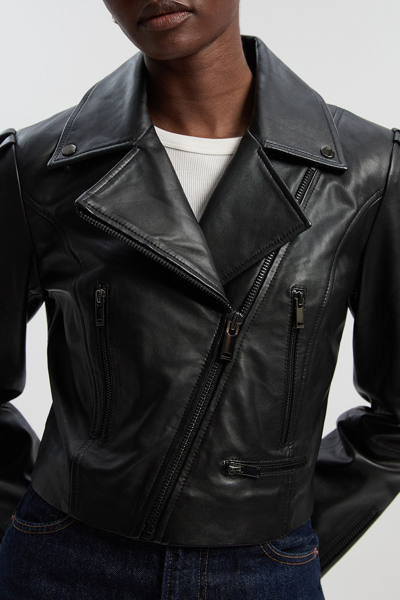 Leather Strong Shoulder Crop Biker Jacket 3
