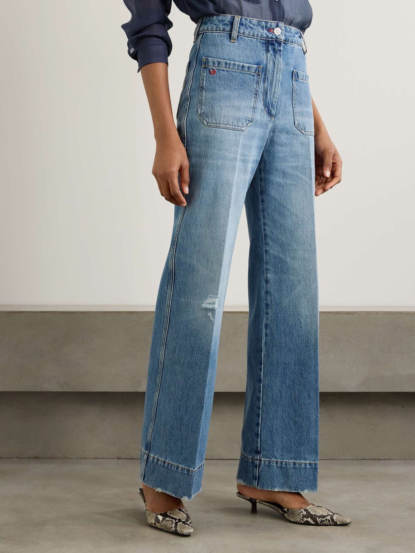 Alina distressed embroidered high-rise wide-leg jeans - 3