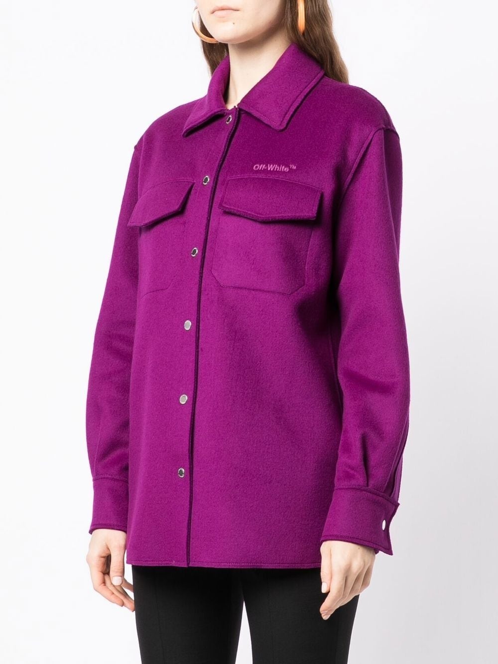 logo-embroidered shirt jacket - 3