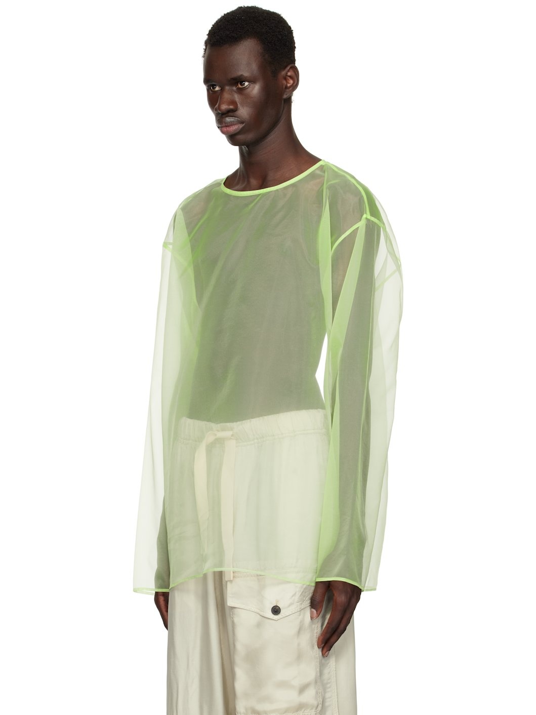 Green Sheer Crew Neck Top - 4