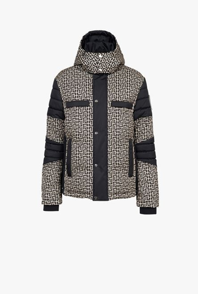 Balmain x Rossignol - Ivory and black nylon quilted coat with Balmain monogram 1