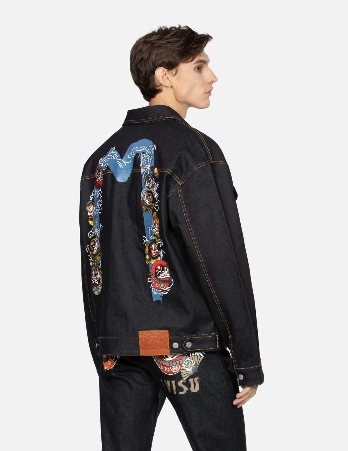 KUMADORI DARUMA DAICOCK PRINT AND EMBROIDERY LOOSE FIT DENIM JACKET - 7