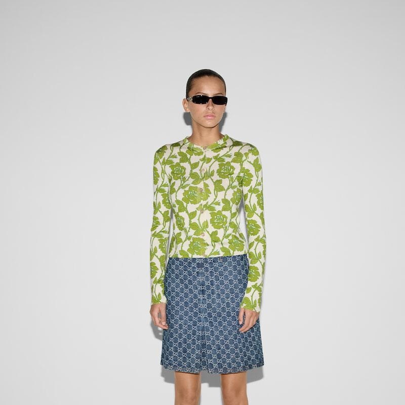 Gucci Floral Print Fine wool Silk Cardigan - 2