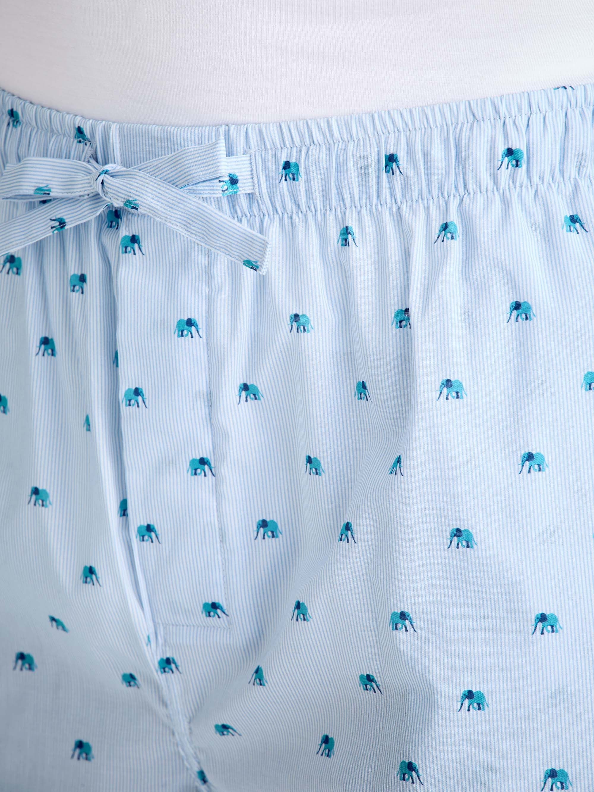 Men's Lounge Shorts Cotton Batiste Blue Elephant Print - 5