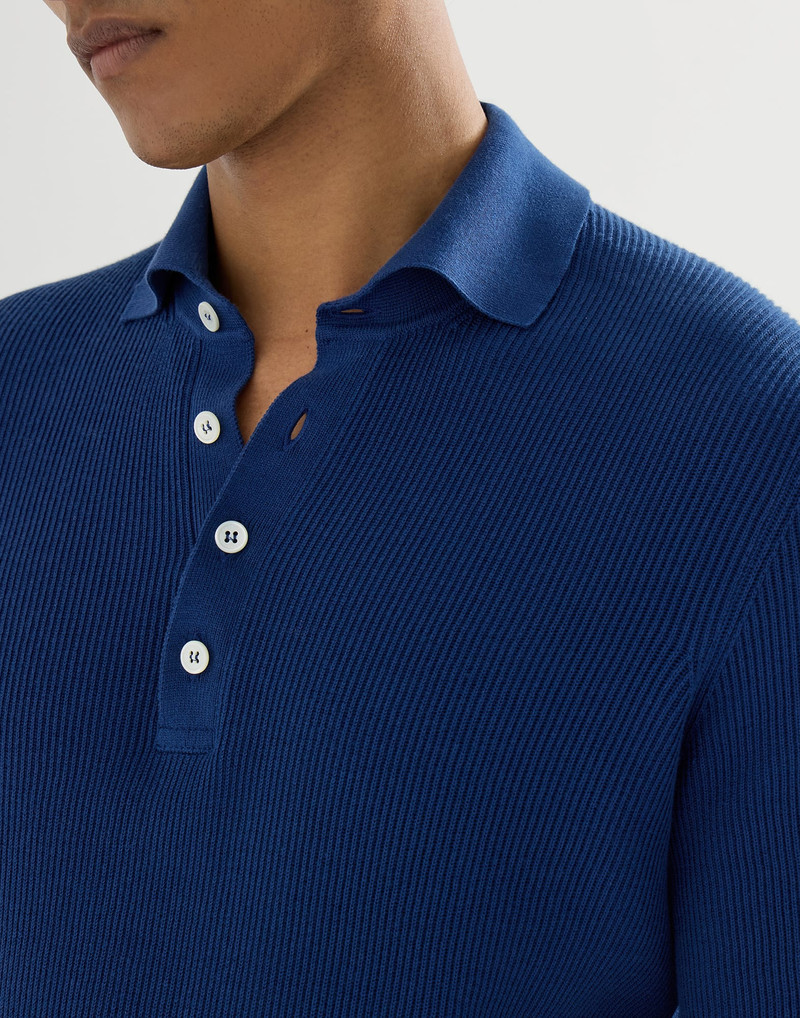 Cotton half English rib knit polo shirt 4