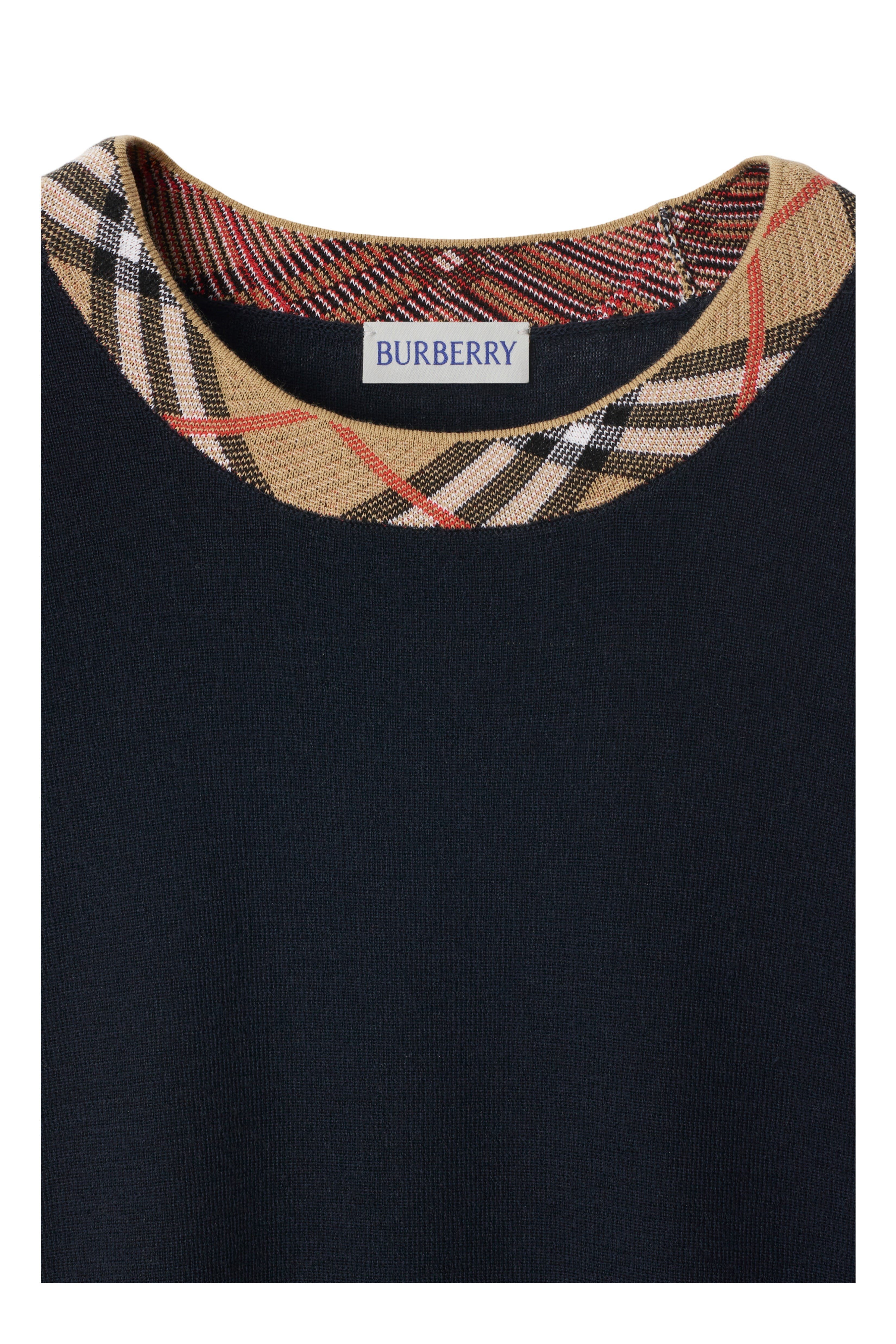 burberry Check Trim Wool Sweater in Navy at Nordstrom - 6