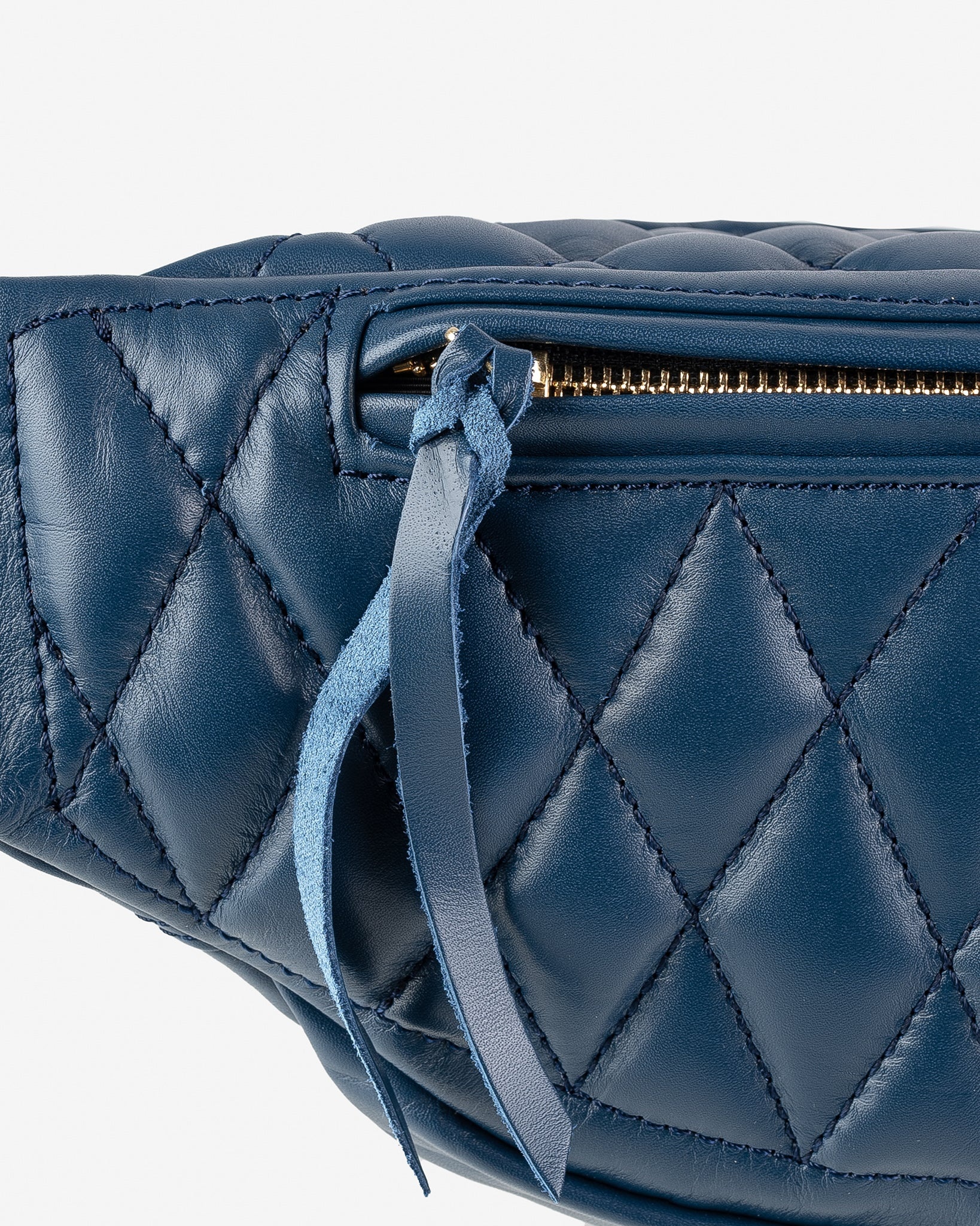 IHE-45-NAV Diamond Stitched Leather Waist Bag - Navy - 8