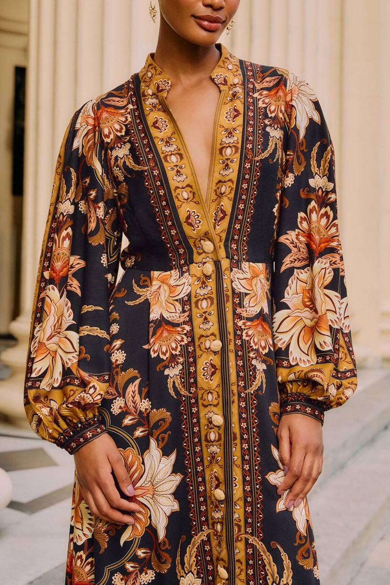 FARM RIO Black Majestic Garden Buttoned Puff Sleeve Maxi Dress outlook