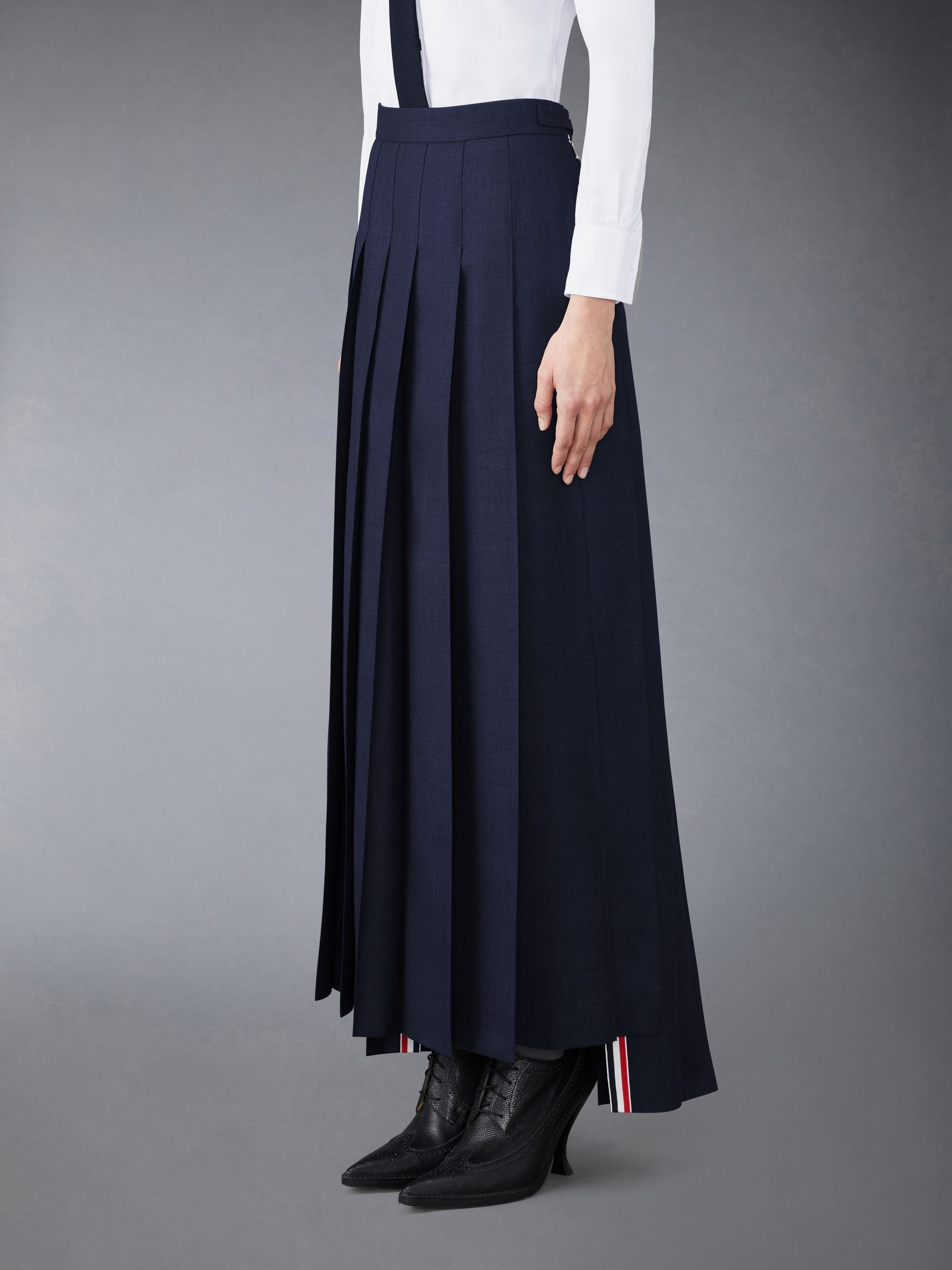 Thom Browne Twill Pleated Long Skirt | REVERSIBLE