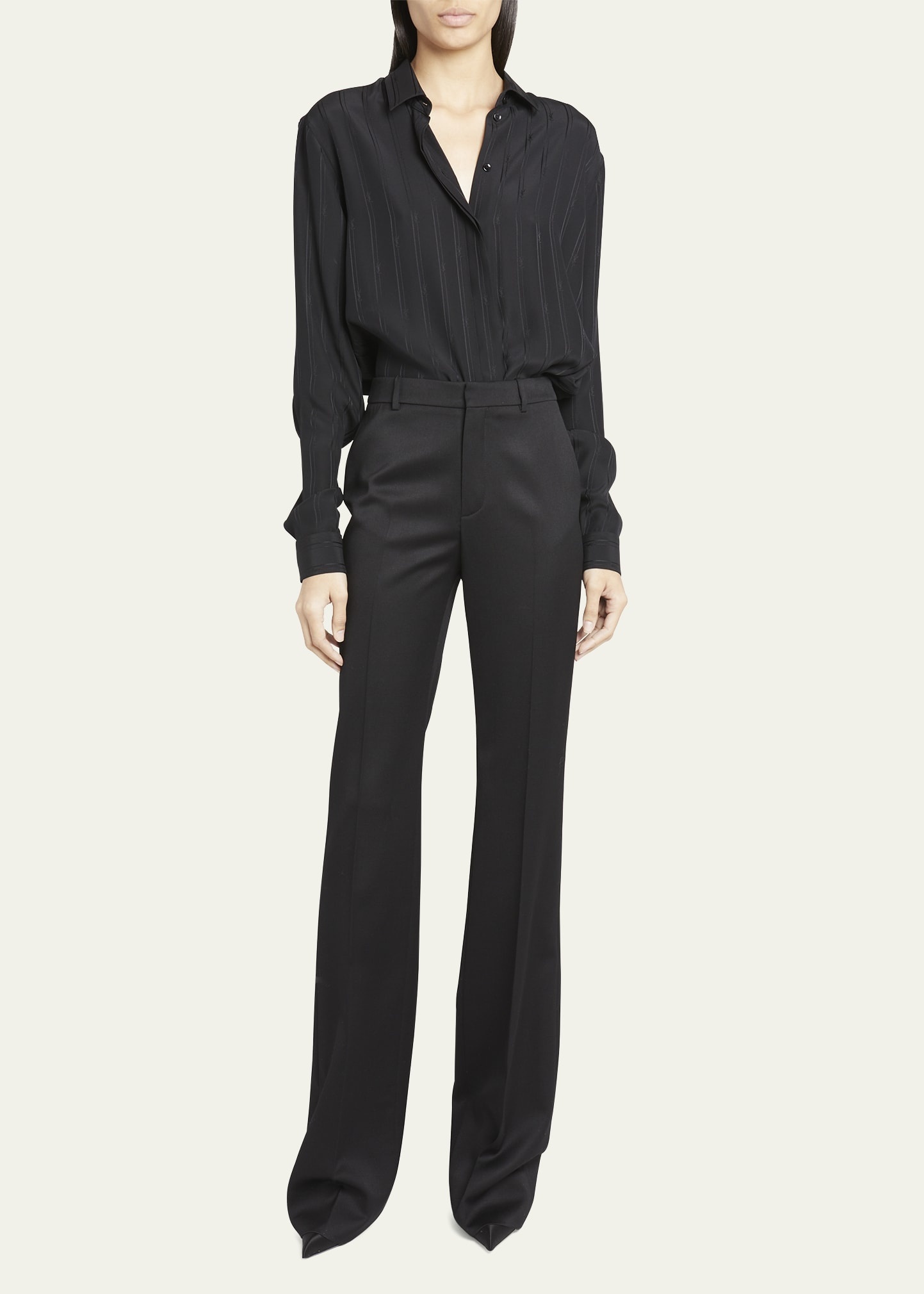 Silk Button-Front Shirt with Logo Stripes - 2