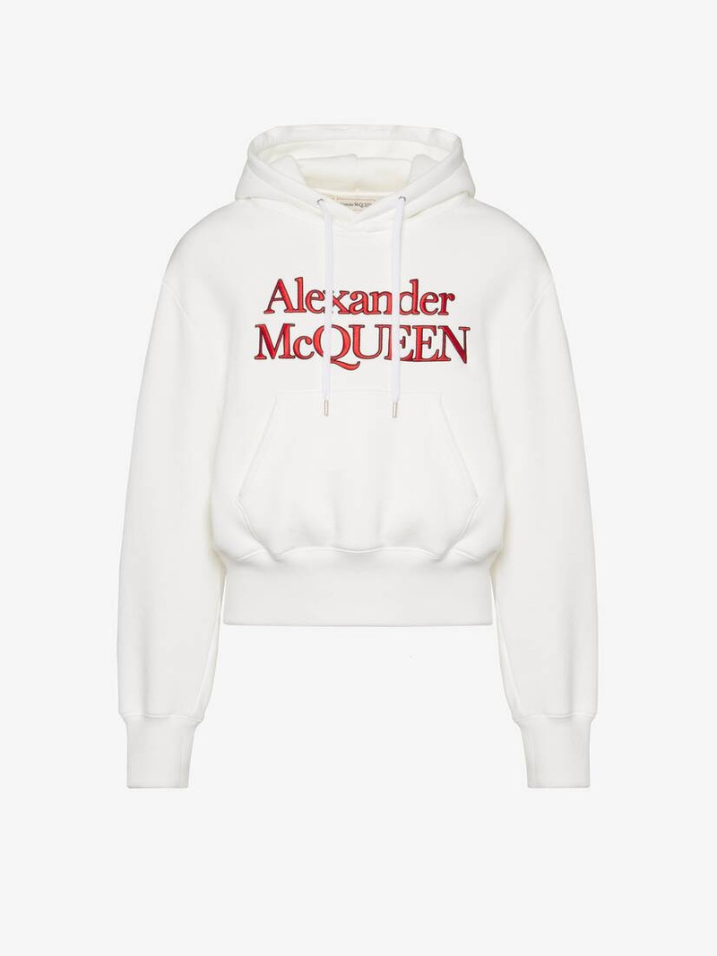 Alexander McQueen Men's Embroidered Logo Hooded Sweatshirt in Optic White outlook