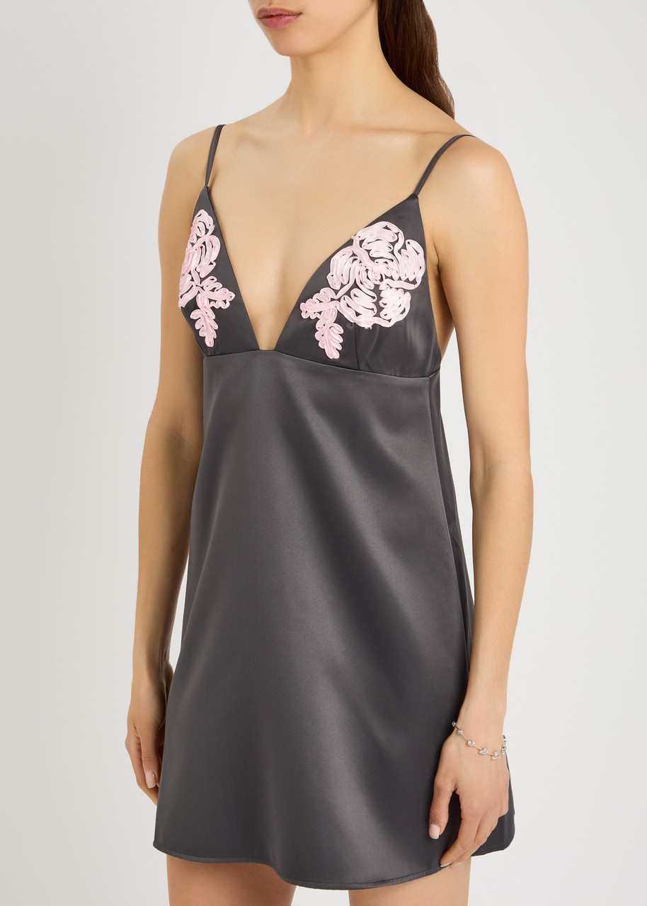 Rotate Floral-appliquéd Satin Mini Dress - 2