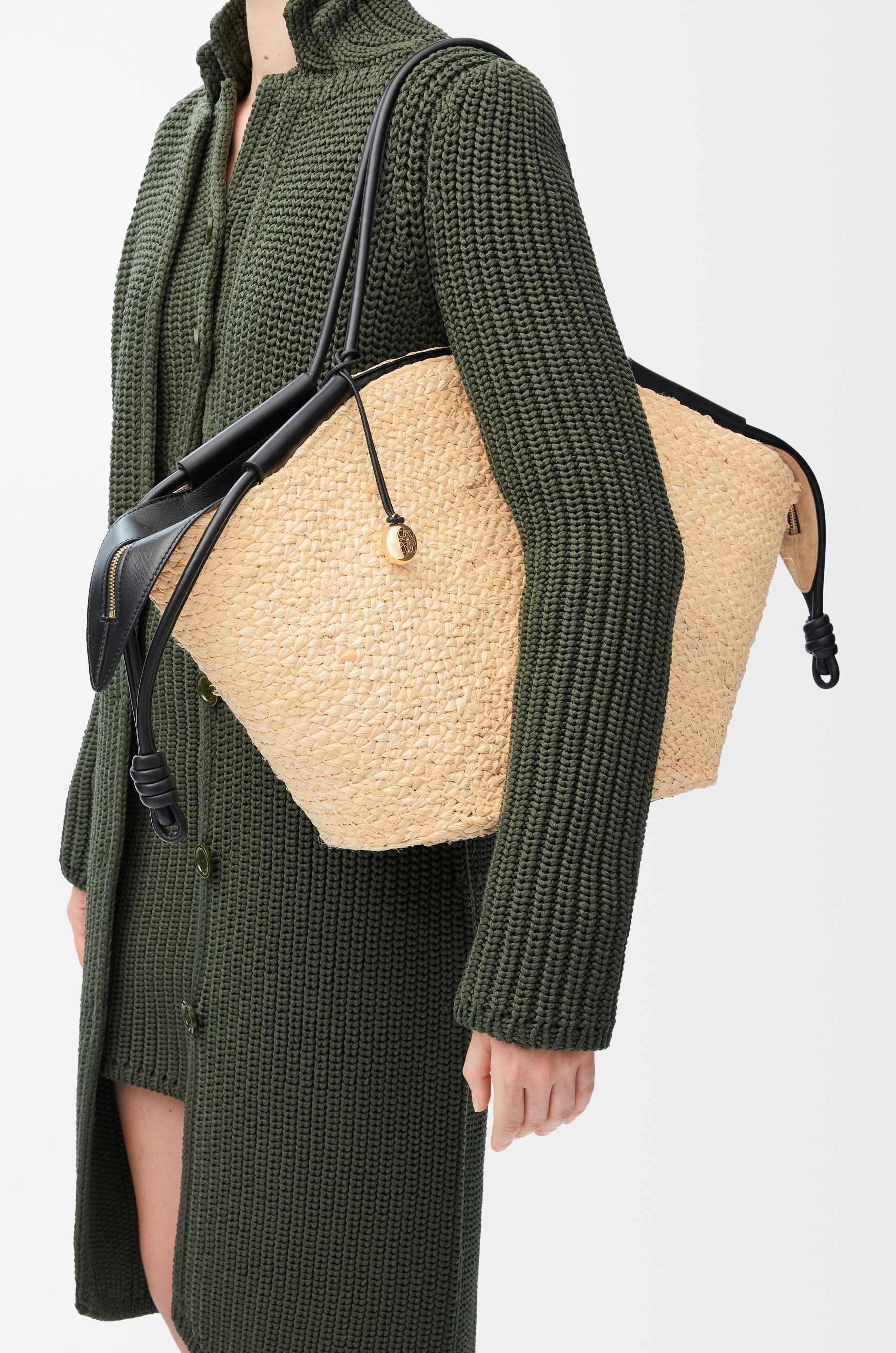 Large Paseo basket in raffia and nappa calfskin - 3