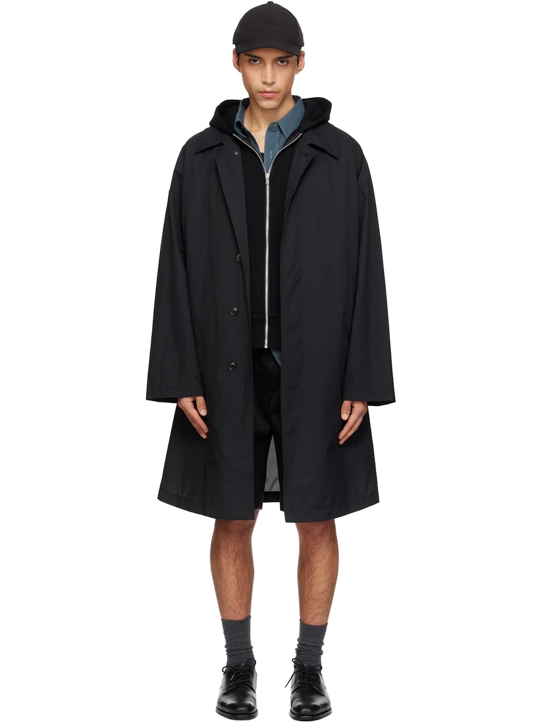Black Packable Balmacaan Coat - 1