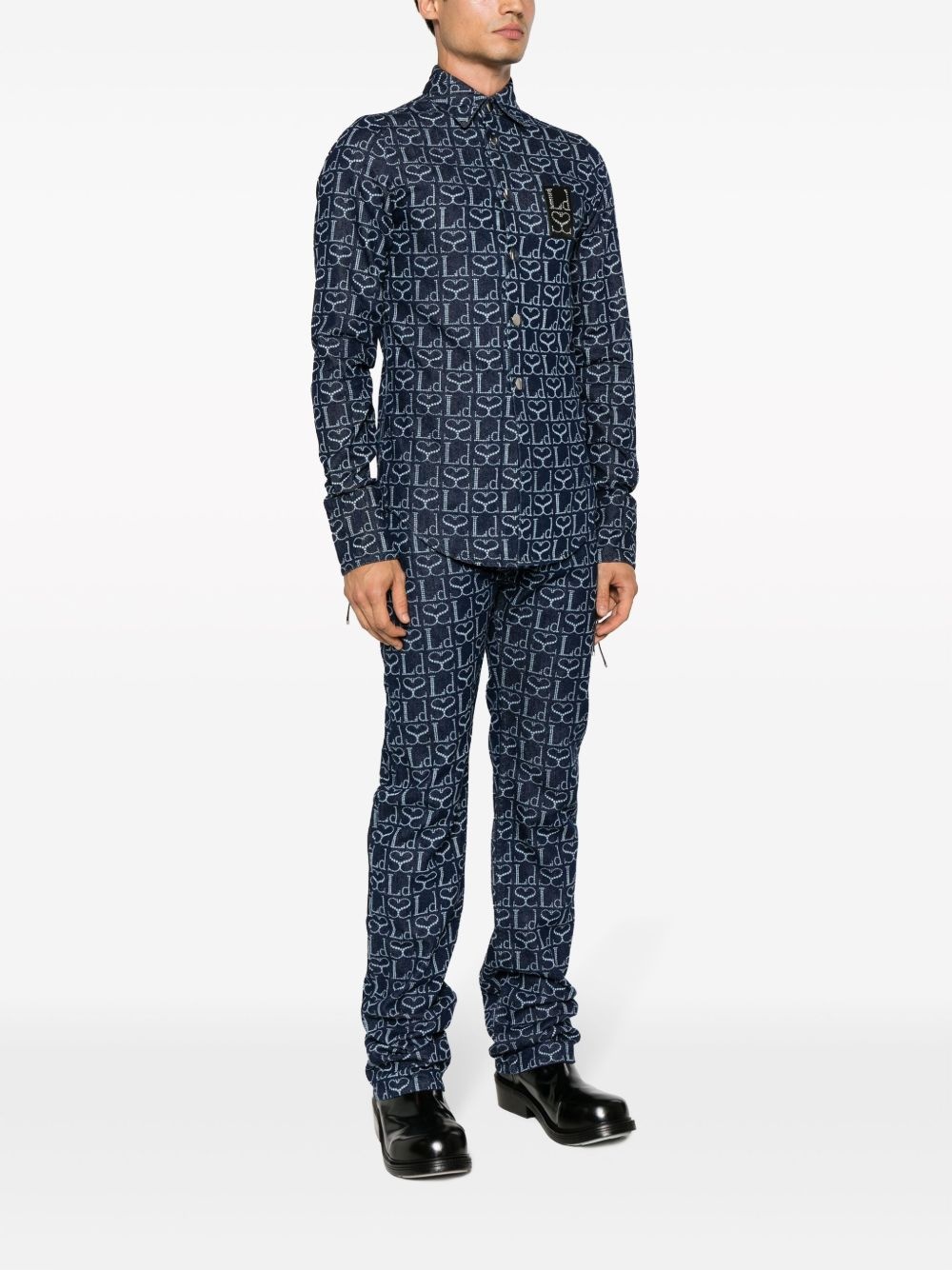 monogram-print logo-patch shirt - 4