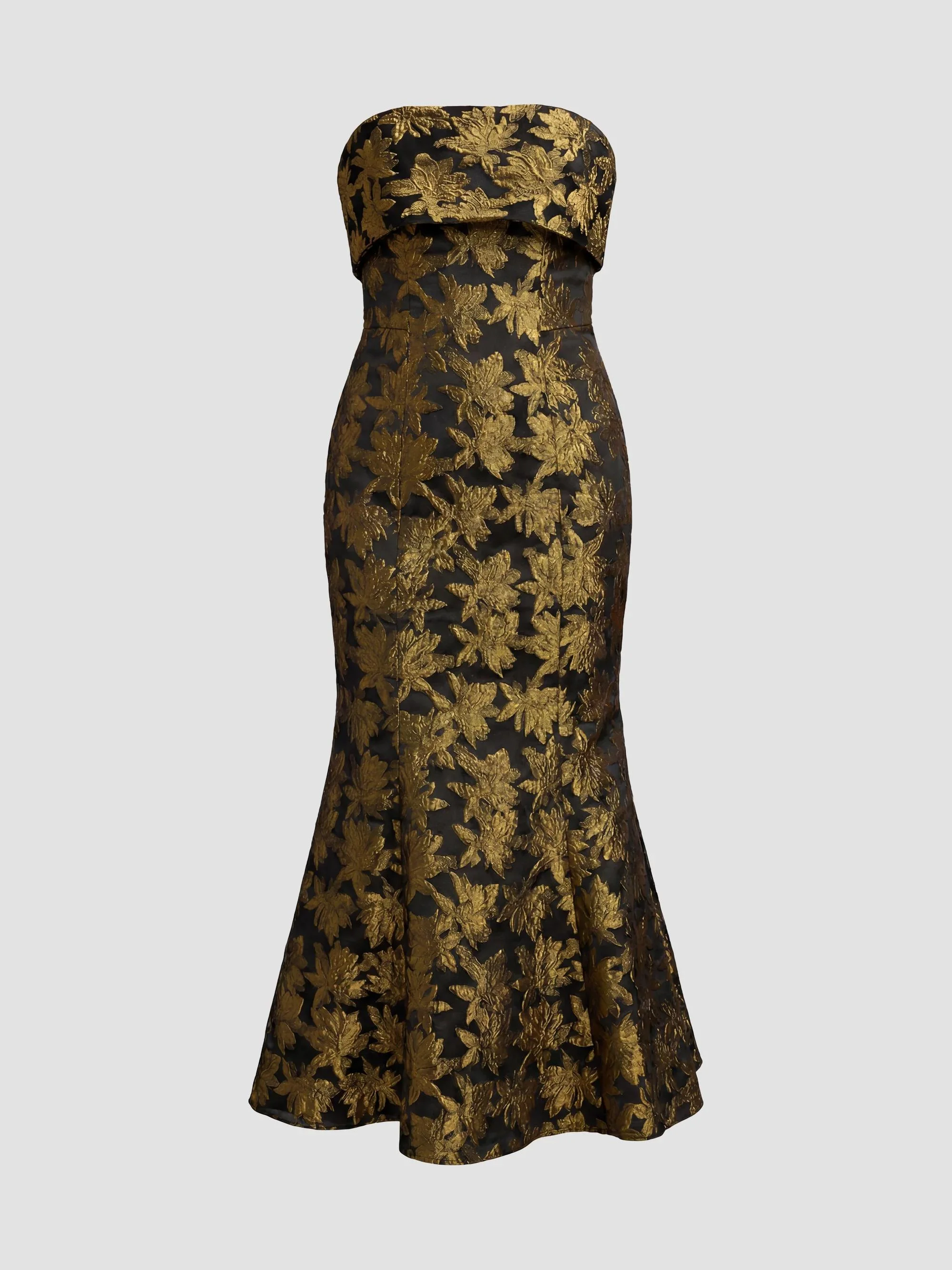 Women's Strapless Brocade Mermaid Midi Dress - Yellow Multi - 1