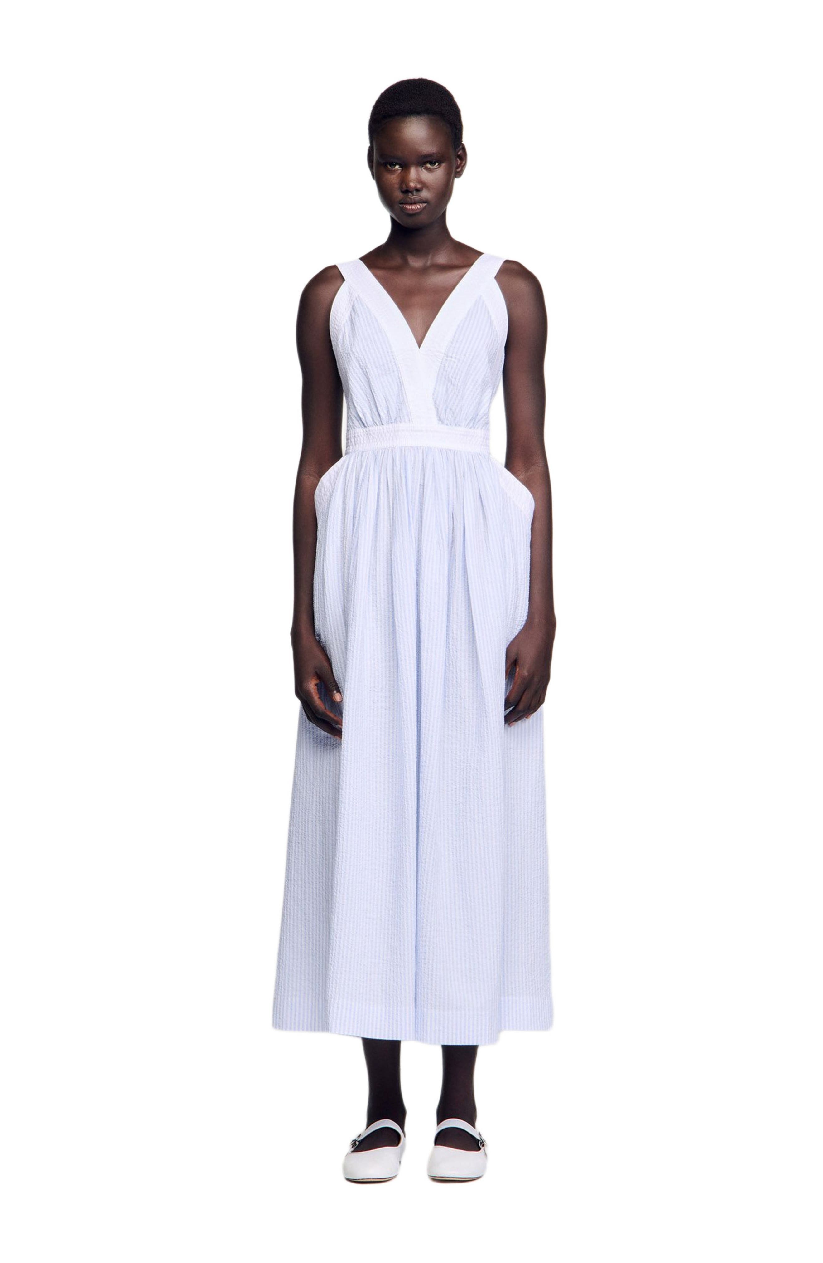 SANDRO Long striped dress in Ciel /Blanc at Nordstrom - 3
