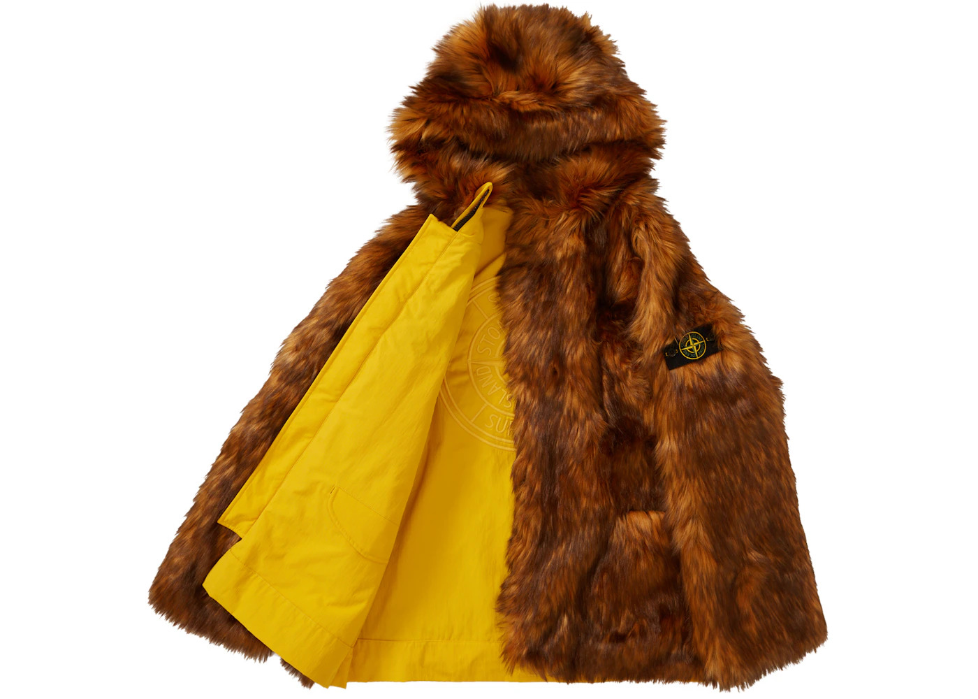 Supreme Stone Island Formula Steel Reversible Faux Fur Parka Yellow - 4