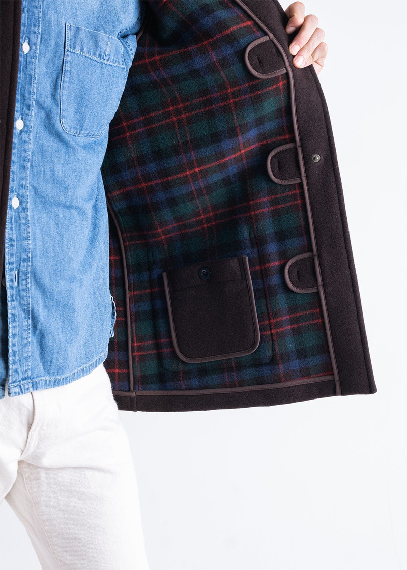 GLOVERALL Men's Mid-Length Morris Duffle Coat Brown Tartan outlook