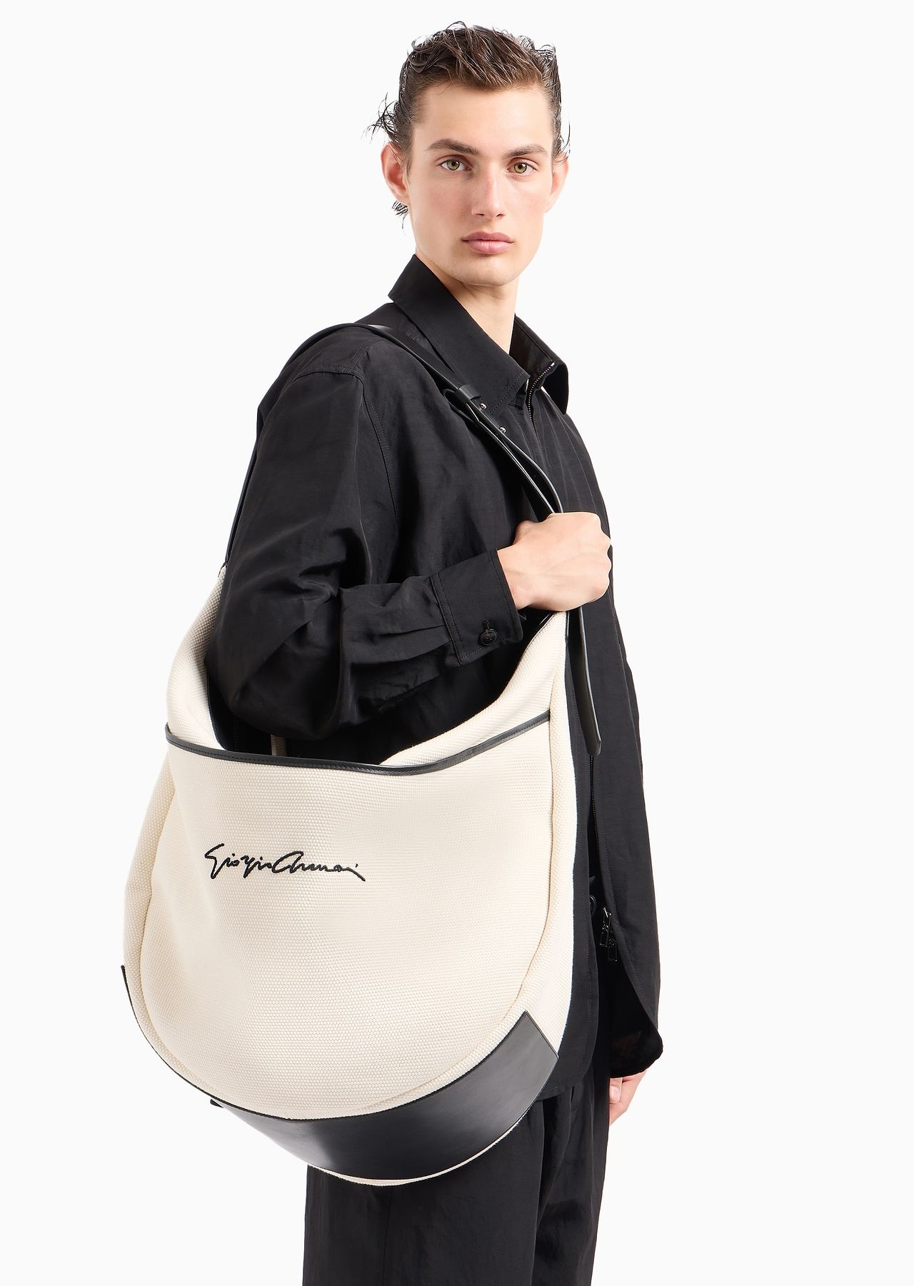 Canvas oversized crescent-shaped shoulder bag - 6