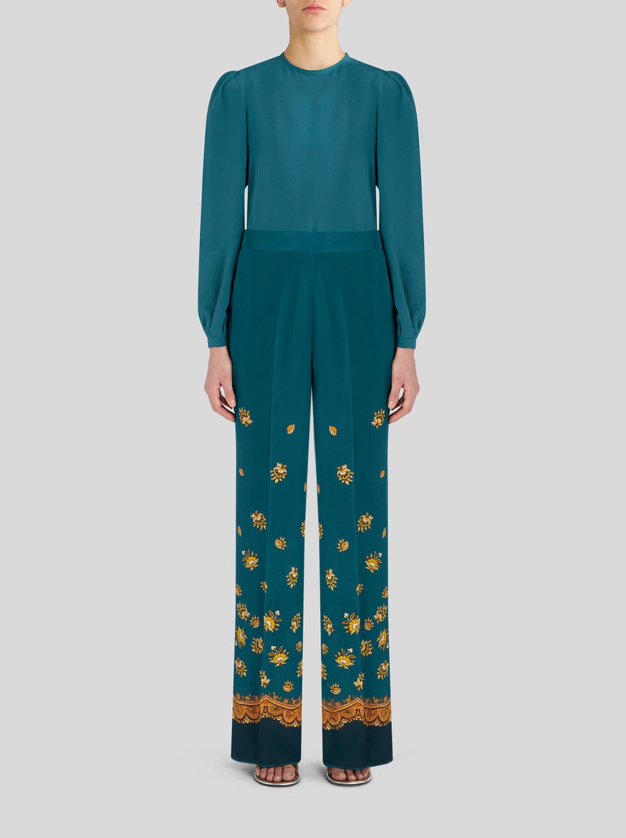 LEAFY PAISLEY CRÊPE DE CHINE PALAZZO TROUSERS - 3
