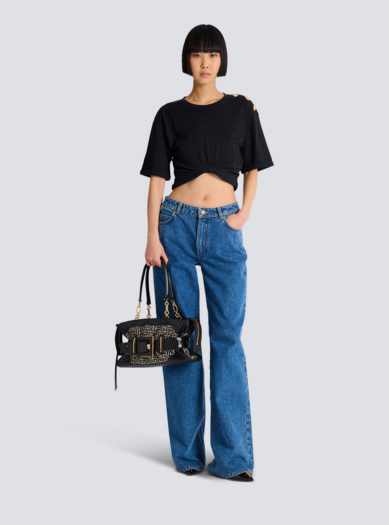 Balmain Leather and monogram jacquard Anthem bag outlook