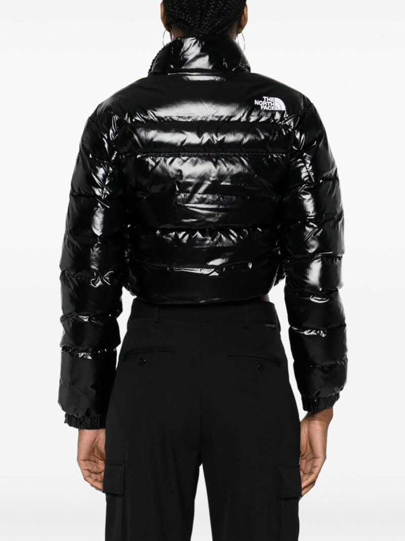logo-embroidered cropped puffer jacket 4