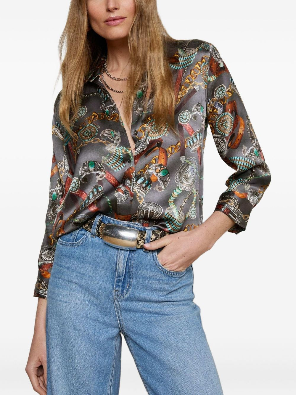 three-quarter sleeve chain-print shirt - 3
