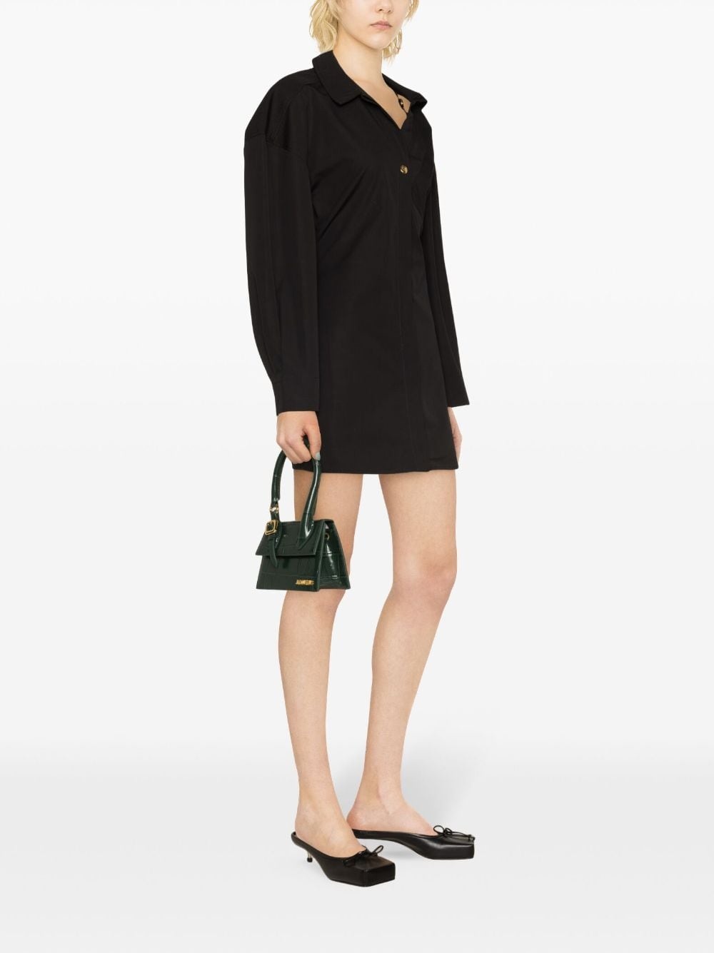asymmetric-neck shirt minidress - 3