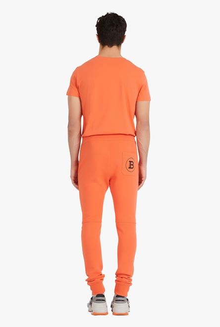 Orange cotton sweatpants with black Balmain Paris logo print - 3