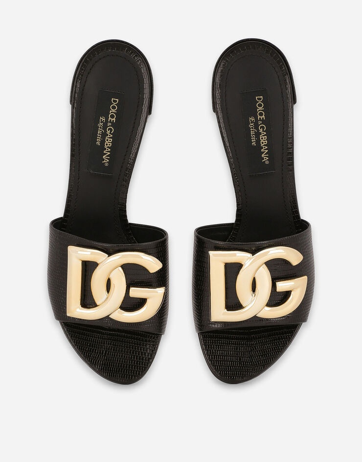 Iguana-print calfskin mules with DG logo - 4