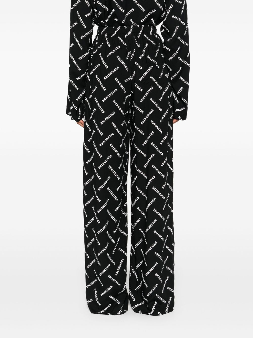 logo-print poplin palazzo pants - 4