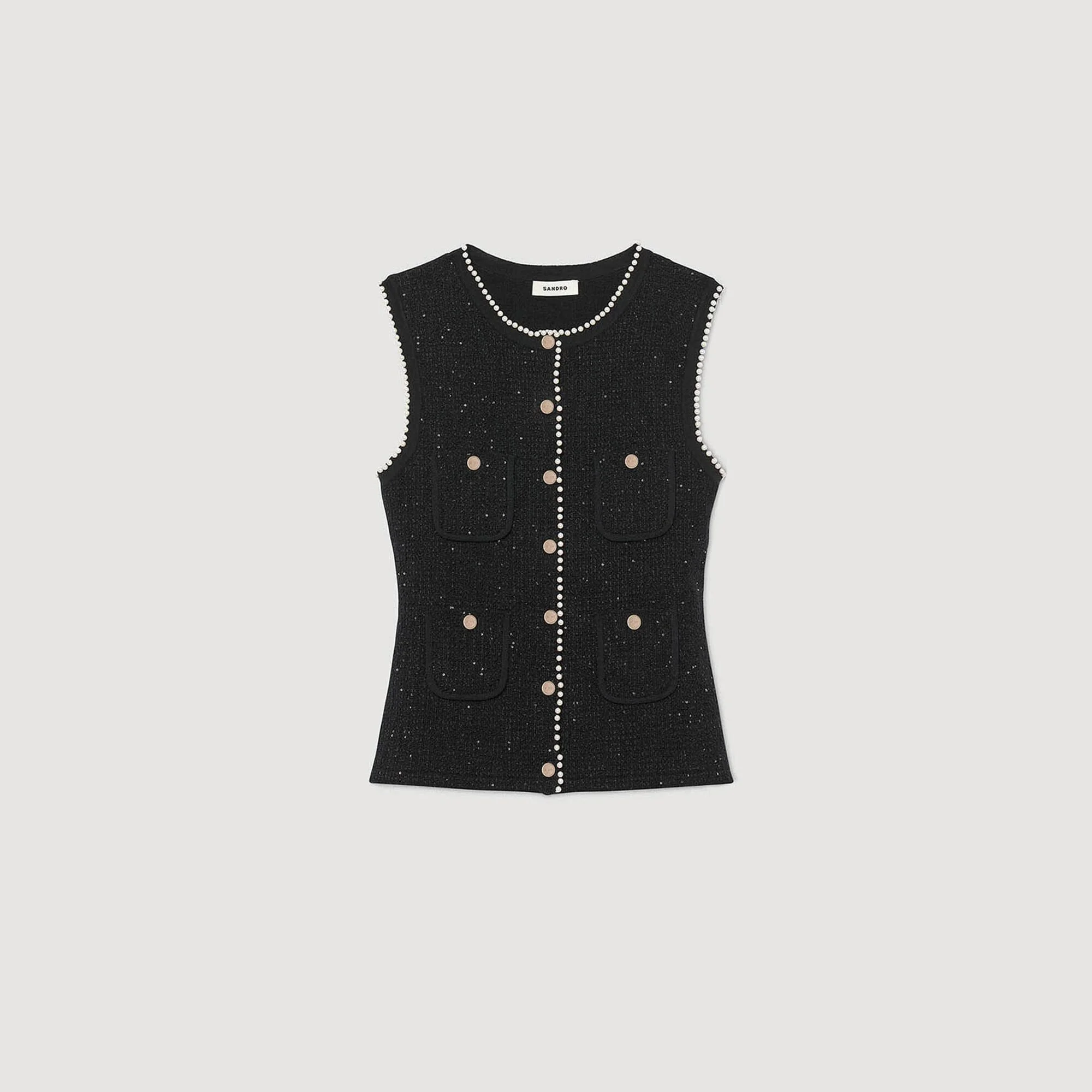 EMBELLISHED TWEED VEST TOP - 1