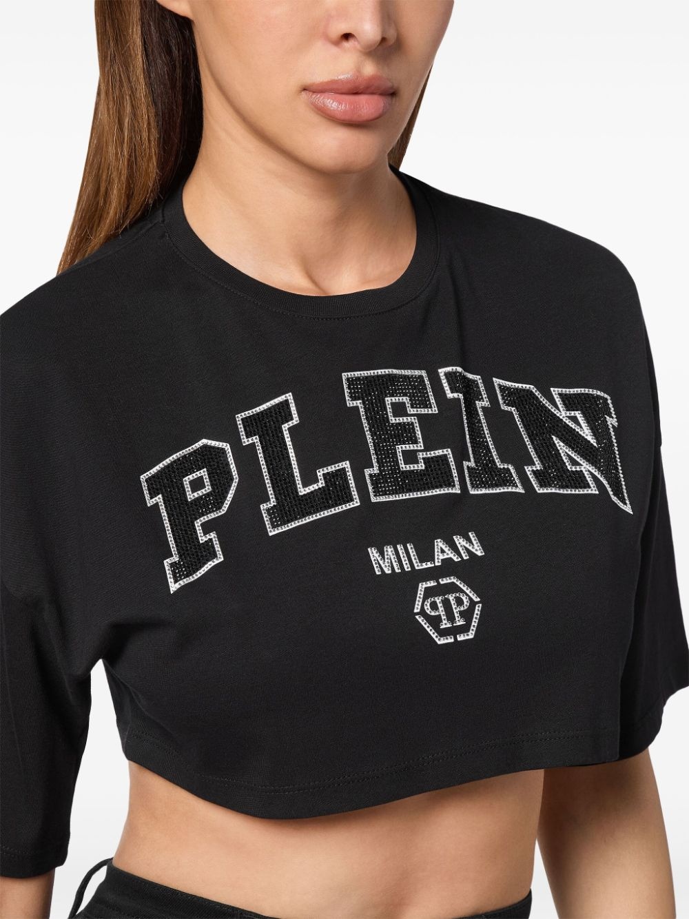 logo-embellished cotton crop top - 5